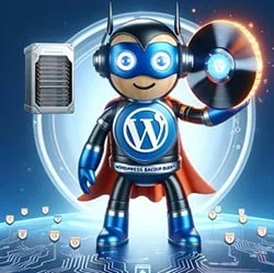 personaje "WordPress Backup Buddy", un asistente fiable y amigable diseñado para asegurar la seguridad y protección de los sitios de WordPress.